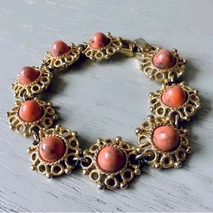 Sarah Coventry vintage bracelet signed coral gold filigree